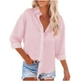 thumbnail image 1 of Pink Women Shirts, Linen Shirts For Women With Pockets Long Sleeve Button Down Shirt Blouse Loose Fit Vacation Beach Work Tops Clothes,Women Shirts L, 1 of 5