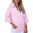 thumbnail image 1 of Pink Women Shirts, Women 2025 Striped Smocked Cuffed Shirts Long Sleeve Collared Blouse Tops With Pocket,Women Shirts L, 1 of 7