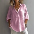thumbnail image 1 of Pink Women Shirts, Women'S Solid Color Cotton And Linen Casual Shirt Loose Long Sleeve Linen V Neck Shirt T Shirt,Women Shirts S, 1 of 6