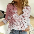thumbnail image 1 of Pink Women Shirts, Womens V Neck Roll Up Sleeve Down Blouses Tops,Women Shirts L, 1 of 5