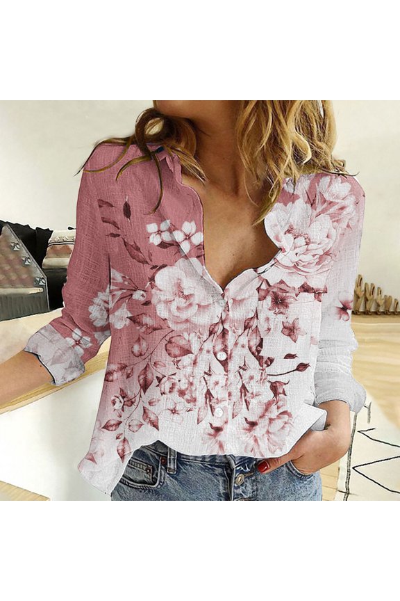 Pink Women Shirts, Womens V Neck Roll Up Sleeve Down Blouses Tops,Women Shirts S