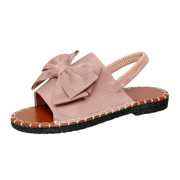 Pink Women Spring Summer Flat Sandals Open Toe Beach Outdoor Flock Upper Casual Comfortable