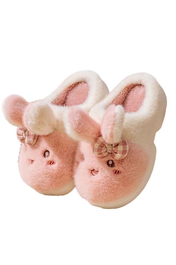 Pink Women'S Cozy Slippers Winter Soft Sole Indoor Home House Shoes Thick Bottom Non-Slip Warm Cartoon Kitty Cute Mop Casual