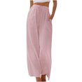 thumbnail image 1 of Pink for Women Summer Fall Loose Fit Brunch Ruched High Waisted Flare Bell Bottom Paperbag Straight Leg Basic Long Bootcut Leg Trousers Pants Teen Girls 2025 S, 1 of 8