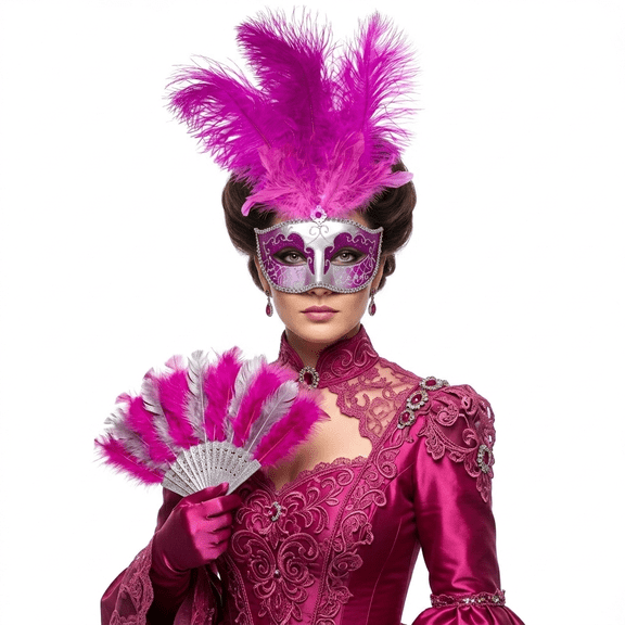 Pink Women Venetian Feather Masquerade Party Mask For Adult Mardi Gras , Halloween