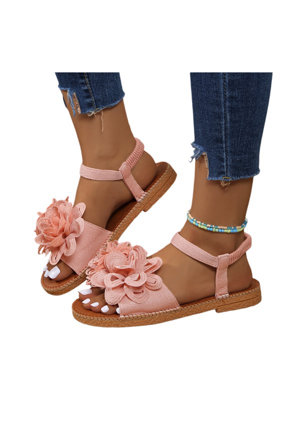 Pink Women's Bow Summer Dress Sandals 2026 Slingback Flats Dressy Vacation Slip On Slides Shoes 42