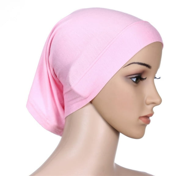 Pink Women's Headbands, Women'S Soft Solid Color Short Muslim Solid Cotton Hijab Cap Head Cover Under Scarf Shawl Turban Hat,Women's Accessories Heardband