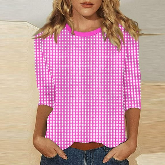 Pink Women's Long Sleeve T-shirt, 2025 New Women'S Shoulder Seven Quarter Sleeve T Shirt Summer Women'S Top,Women's Long sleeve T-shirt S