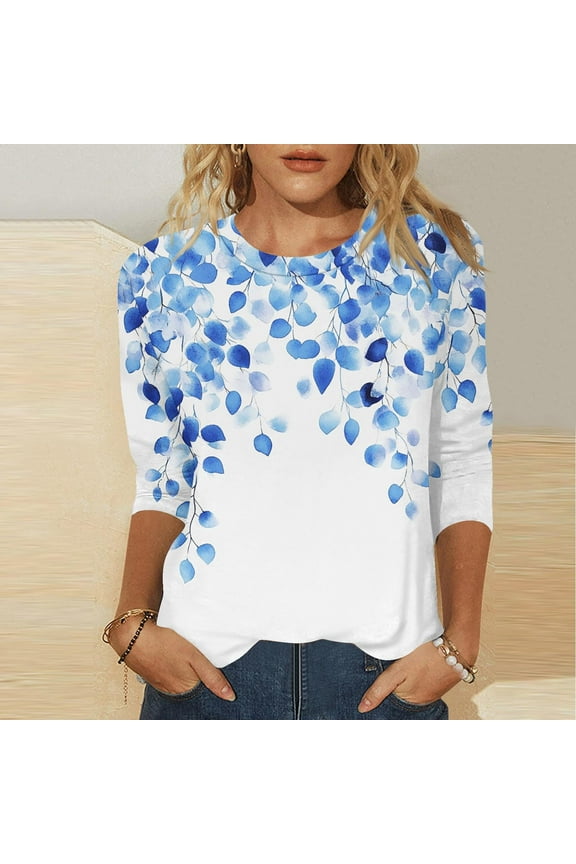 Pink Women's Long Sleeve T-shirt, 3/4 Length Sleeve Womens Tops Casual Round Neck Cute Tops Fashion Loose Fit T Shirts Ladies Tops And Blouses,Women's Long sleeve T-shirt L