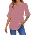 thumbnail image 1 of Pink Women's Long Sleeve T-shirt, 3/4 Length Sleeves Womens Tops Blouses For Women Casual Tops Trendy Shirts Spring Clothes 2025,Women's Long sleeve T-shirt M, 1 of 3