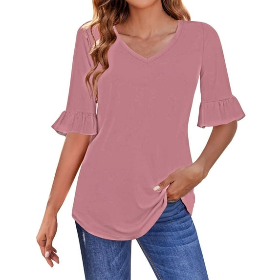 Pink Women's Long Sleeve T-shirt, 3/4 Length Sleeves Womens Tops Blouses For Women Casual Tops Trendy Shirts Spring Clothes 2025,Women's Long sleeve T-shirt M