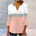 thumbnail image 1 of Pink Women's Long Sleeve T-shirt, Summer Tops For Women 2025 Trendy Boho Floral Print Tunic Shirts 7 Sleeve V Neck Tshirt Casual Loose Blouse,Women's Long sleeve T-shirt XXL, 1 of 5