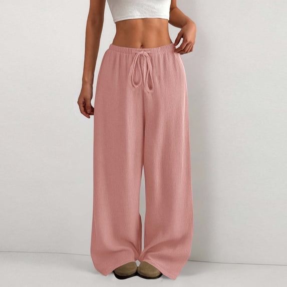 Pink Woman Pants Clearance Women's Solid Casual Pants Straight Leg Lightweight Loose Trousers with Pockets Pants for Women