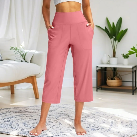Pink Women's Pants Yoga with Pockets for Women Casual High Waisted Yoga Leggings Comfy Wide Leg Pants