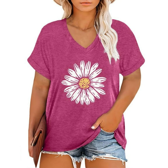 Pink Women's Short Sleeve T-shirt, Plus Size V Neck T Shirts Women Short Sleeve Tops Casual Summer Tshirts Loose Fit Tee,Women's Short sleeve T-shirt 3XL