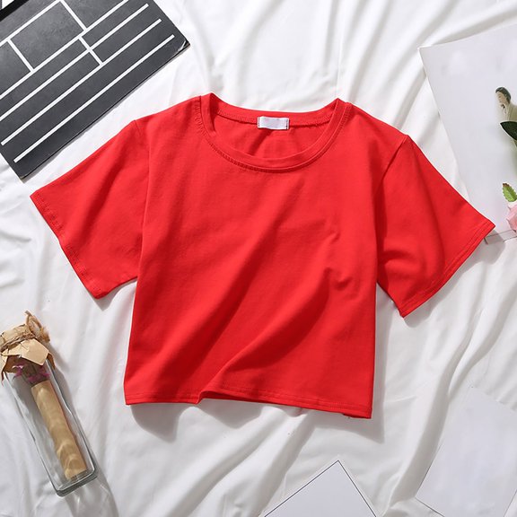 Pink Women's Short Sleeve T-shirt, Top Short T Shirt Women'S Summer Short Sleeve Solid Color High Waist Versatile,Women's Short sleeve T-shirt S