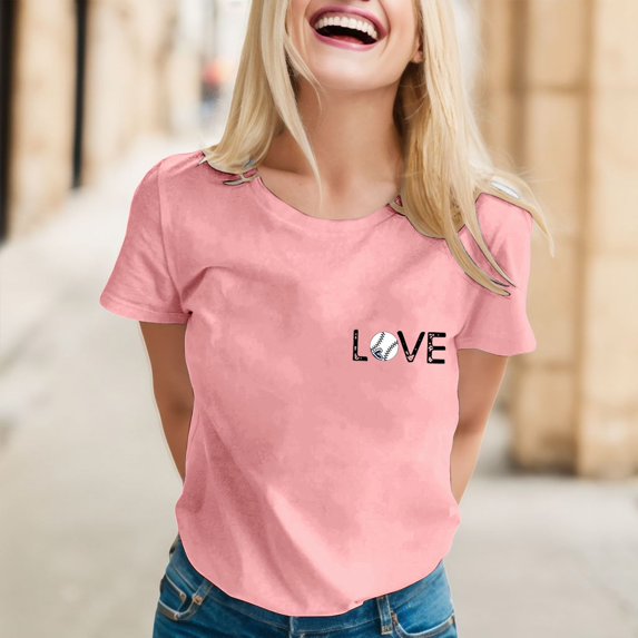 Pink Women's Short Sleeve T-shirt, Women Daily Casual Printed Short Sleeve O Neck T Shirt Tops,Women's Short sleeve T-shirt S