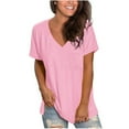 thumbnail image 1 of Pink Women's Short Sleeve T-shirt, Women'S Casual Comfort V-Neck Solid Color Pocket Loose Fit Short Sleeve Shirt,Women's Short sleeve T-shirt L, 1 of 4