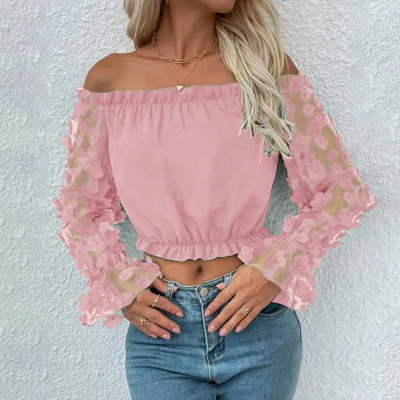 Pink Women's Short Sleeve T-shirt, Women Summer Fashion One Neck Top Spring Solid Color Pullover Sexy Off Shoulder Top T Shirt,Women's Short sleeve T-shirt L