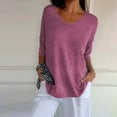 thumbnail image 1 of Pink Women's Short Sleeve T-shirt, Womens Short Sleeve Sweaters Tops V Neck Pullover Knit Shirts Loose Blouses,Women's Short sleeve T-shirt M, 1 of 5