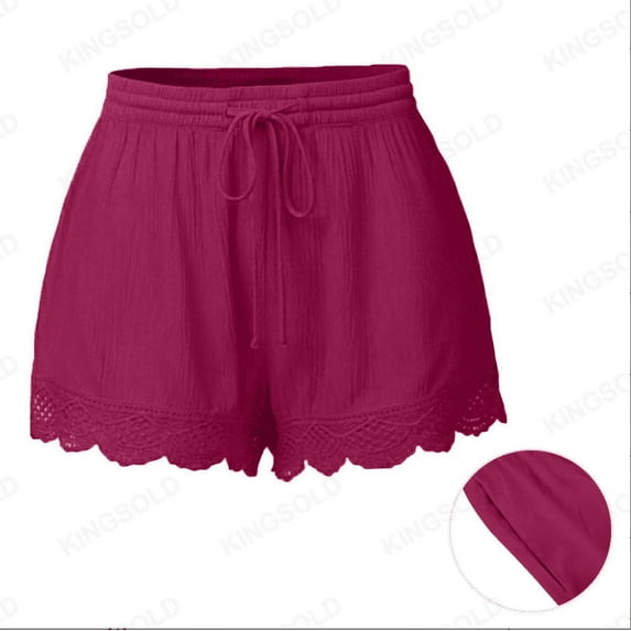 Pink Women's Shorts, Women'S Pocket Solid Color Lace Drawstring Casual Pants Shorts,Women's Shorts L