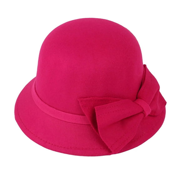 Pink Women's Sun Hats, Solid Color Wide Brim Round Dome Warm Woolen Hat Women Autumn Winter Elegant Bowknot Decor Fedora Hat Daily Wear,Women's Accessories Sun Hats