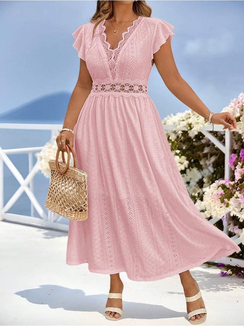 pink cap sleeve maxi dress Pink Cap Sleeve Relaxed Ruffle Tiered Maxi Dress