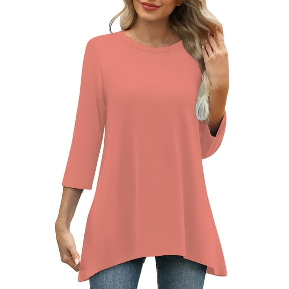 Pink Womens Blouses Fashionable Casual Loose Print Asymmetrical Ladies Top Ladies Tops and Blouses