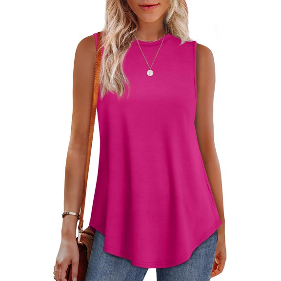 Pink Womens Blouses High Neck Tank Tops for Women Loose Fit Sleeveless Top Summer Clothes Womens Tunic Tops To Wear with Leggings Ladies Tops and Blouses