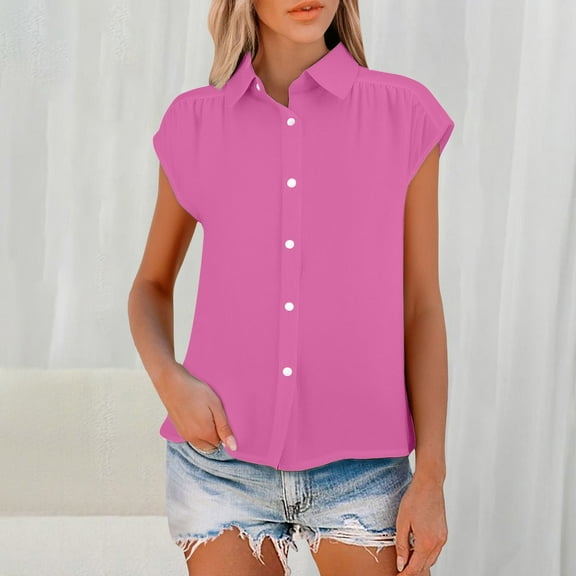 Pink Womens Blouses Women's Elastic Cuffs Cotton Linen Button Up Shirt for Daily Casual Commuting Ladies Tops and Blouses