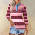 thumbnail image 1 of Pink Womens Blouses Womens Shirts Three Quarter Length Summer Striped Print Tops Collared Button Down T Shirts Breathable Trendy Tunic Tops Ladies Tops and Blouses, 1 of 5