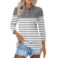 thumbnail image 1 of Pink Womens Blouses Womens Shirts Three Quarter Length Summer Striped Print Tops Collared Button Down T Shirts Breathable Trendy Tunic Tops Ladies Tops and Blouses, 1 of 4
