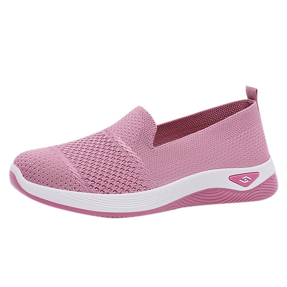 Pink Womens Breathable Mesh Slip On Walking Shoes Soft Sole Lightweight Casual Sneakers For Outdoor Indoor