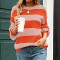 thumbnail image 1 of Pink Womens Fall Tops Women Casual Long Sleeve Color Block Stripe Knit Sweater Lightweight Pullover Sweater Top Sweaters for Women, 1 of 6