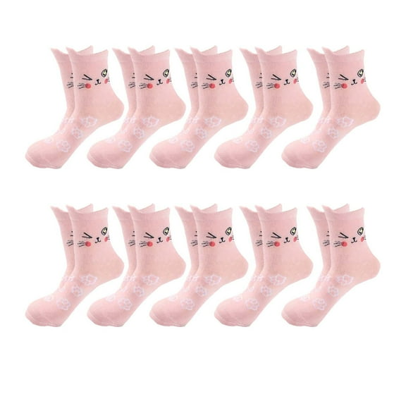 Pink Womens Fashion Cartoon Cat Design Winter Mid Calf Socks Breathable Cotton Socks In Pink One Size Length 7.09 Inch