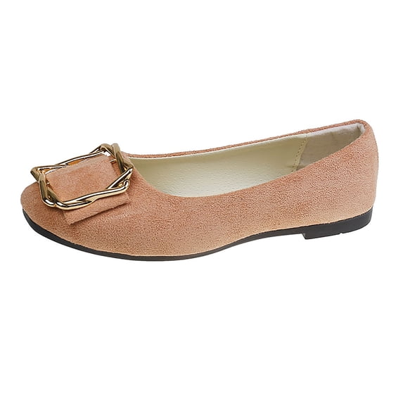 Pink Womens Flats Square Buckle Detail Soft Fabric Quilted Insole Comfortable Casual Slip On Shoes Lightweight Everyday Walking Work Footwear