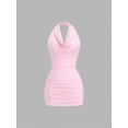 thumbnail image 1 of Pink Womens Halter Neck Ruched Bodycon Mini Dress With Sparkling Glitter Detail, 1 of 7