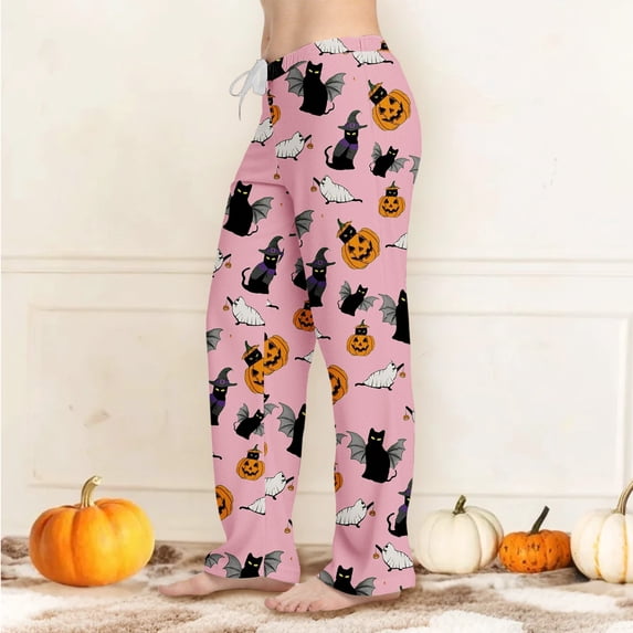 Pink Womens Jogger Pajamas Pants Spooky Season, Cozy, Fleece, Cute, Warm, Loose, Fall Pajama Pants, Sleepwear, Pjs Pants, High Waisted, Comfy, Winter Clothes S