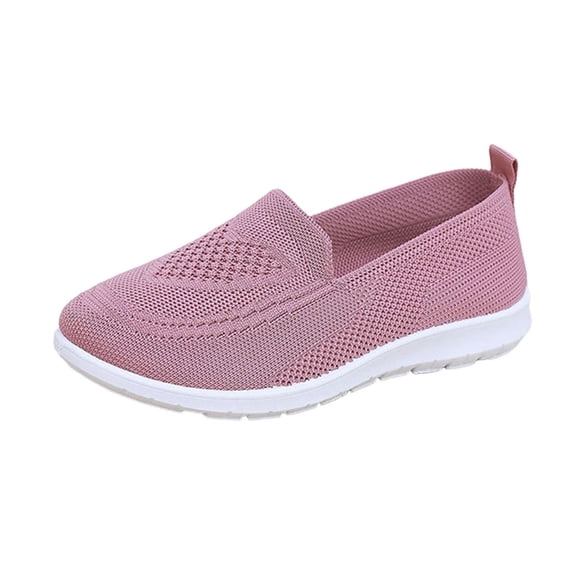 Pink Womens Knit Slip On Shoes Low Top Lightweight Comfortable Wedge Heel Open Toe Flats Spring And Summer Breathable Fabric Everyday Shoes Size 42