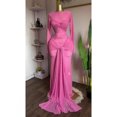 thumbnail image 1 of Pink Womens Long-Sleeved Round-Neck Ruched Wrap Mermaid Maxi Dress, 1 of 3