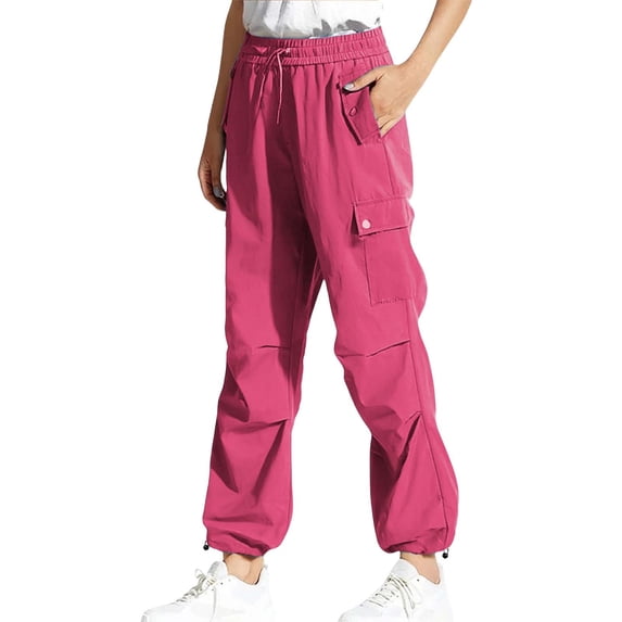 Pink Womens Pants Cargo Trousers Women's Baggy Wide Leg Trousers Hip Hop Y2K Streetwear Leisure Trousers Jogging Bottoms with Elastic Casual Pants Women