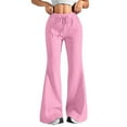thumbnail image 1 of Pink Womens Pants Flare Wide Leg Sweatpants Drawstring High Waisted Cotton Joggers Casual Flowy Yoga Pants With Pockets Casual Pants Women, 1 of 5