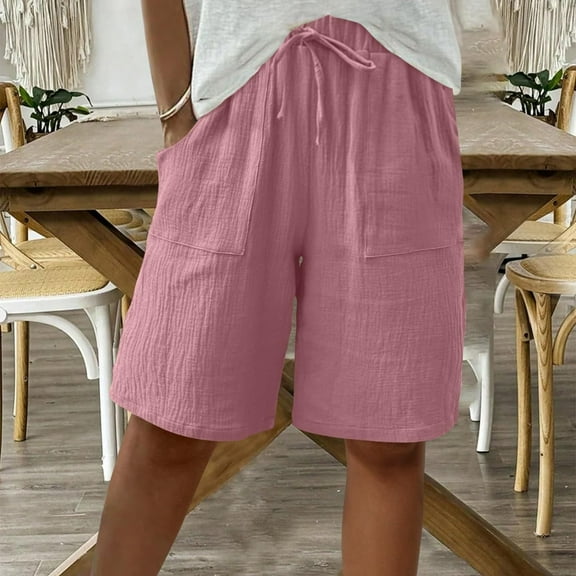 Pink Womens Pants Shorts For Women Knee Length High Waisted Drawstring Casual Summer Pants 2025 Wide Leg