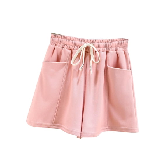 Pink Womens Pants Women's Elastic Waist Knee Length Casual Cotton Shorts with Sweatpants Womens Fashion