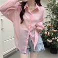 thumbnail image 1 of Pink Womens Plus Size Shirts, Polyester Womens Shirts Plus Size, Plus Size For Women Blouses, Designer Sun Chiffon Blouse Summer Women Lightweight Sunscreen Shirt Long Sleeve Block, 1 of 4