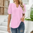 thumbnail image 1 of Pink Womens Summer Tops Womens V Neck Tops Puff Short Sleeve T Shirt Pleated Floral Printed Tunic Blouse Shirts Shirts for Women, 1 of 6