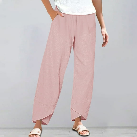 Pink Womens Sweatpants Women's Linen Wide Leg Pants Casual Loose High Waist Beach Haren Pants Pockets Sweatpants Womens Fashion