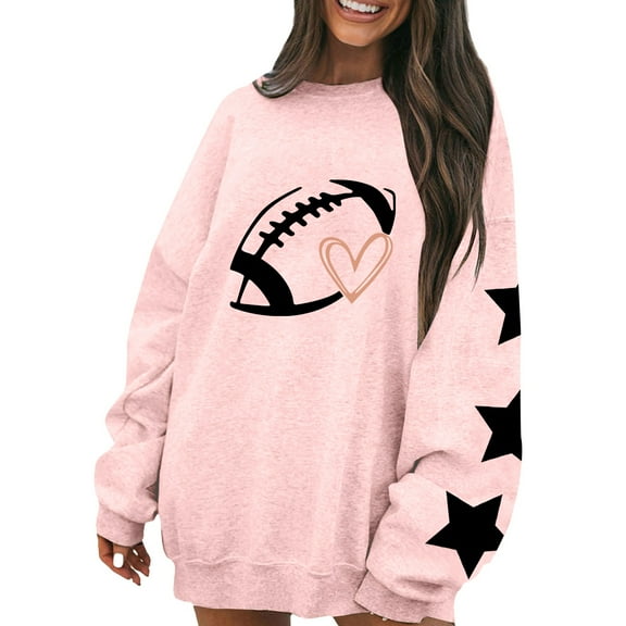 Pink Womens Sweatshirt Football Funny Sweatshirt for Women Graphic Print Sunday Casual Long Sleeve Crewneck 2025 Fall Pullover Fall Clothes for Women
