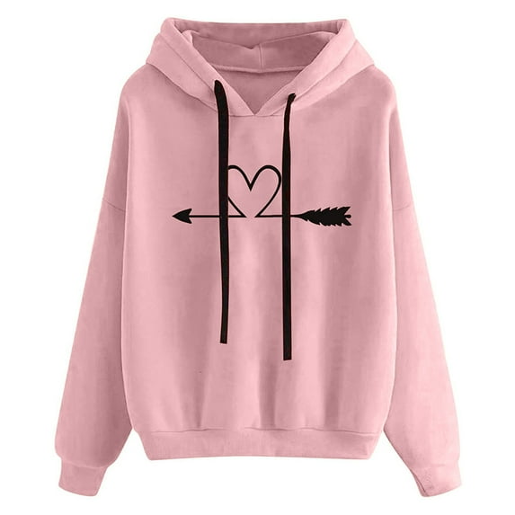Pink Womens Sweatshirt Women's Heart Printing Comfy Hoodies Bright Color Long Sleeve Sweatshirt Fall Clothes for Women
