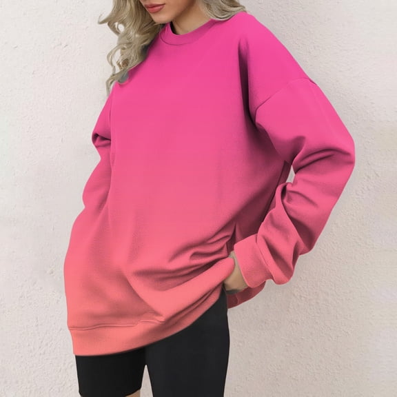 Pink Womens Sweatshirt Women's Hoodless Crewneck Sweatshirt Loose Fit Fleece Pullover Autumn Fashionwear Womens Fashion Clothing